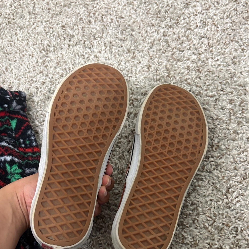 Women’s vans  Red and White Checkered Slip-On Sneakers - Picture 2 of 5